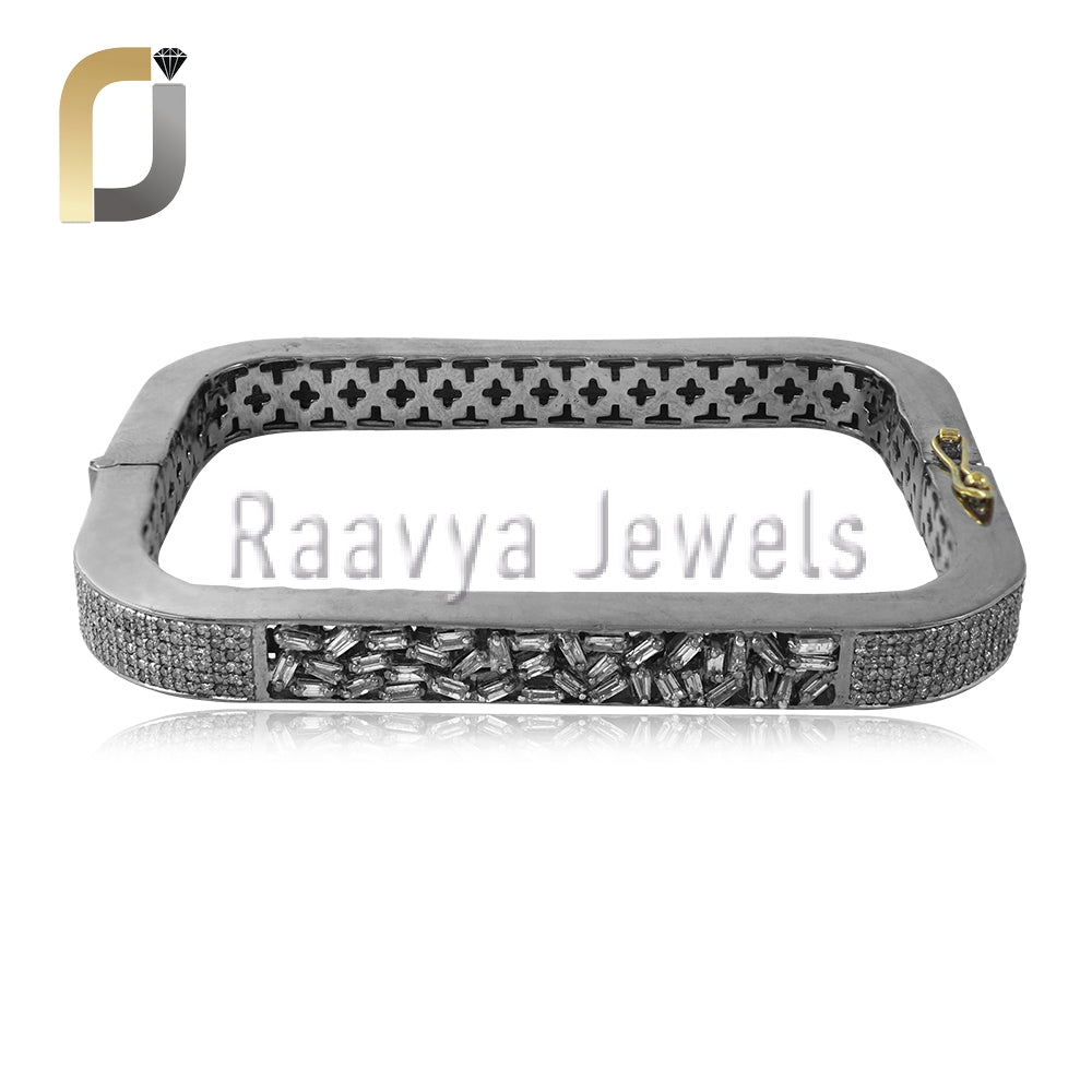 Natural Diamond Square Openable Lock Bangle