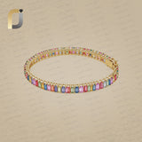 Multi Sapphire Gemstone 14K Solid Yellow Gold Bangle Jewelry