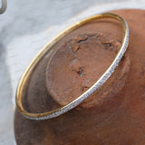 Single Line Diamond 14k Gold Round Bangle Fine Jewelry