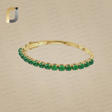 Prong Set Emerald Gemstone 14k Solid Yellow Gold Bangle Bracelet