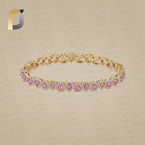 14K Gold Diamond Bangle, Gold Pink Sapphire Double Cut Diamond Bangle Jewelry