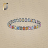 Multi Sapphire Gemstone 925 Silver Diamond Bangle Fine Jewelry