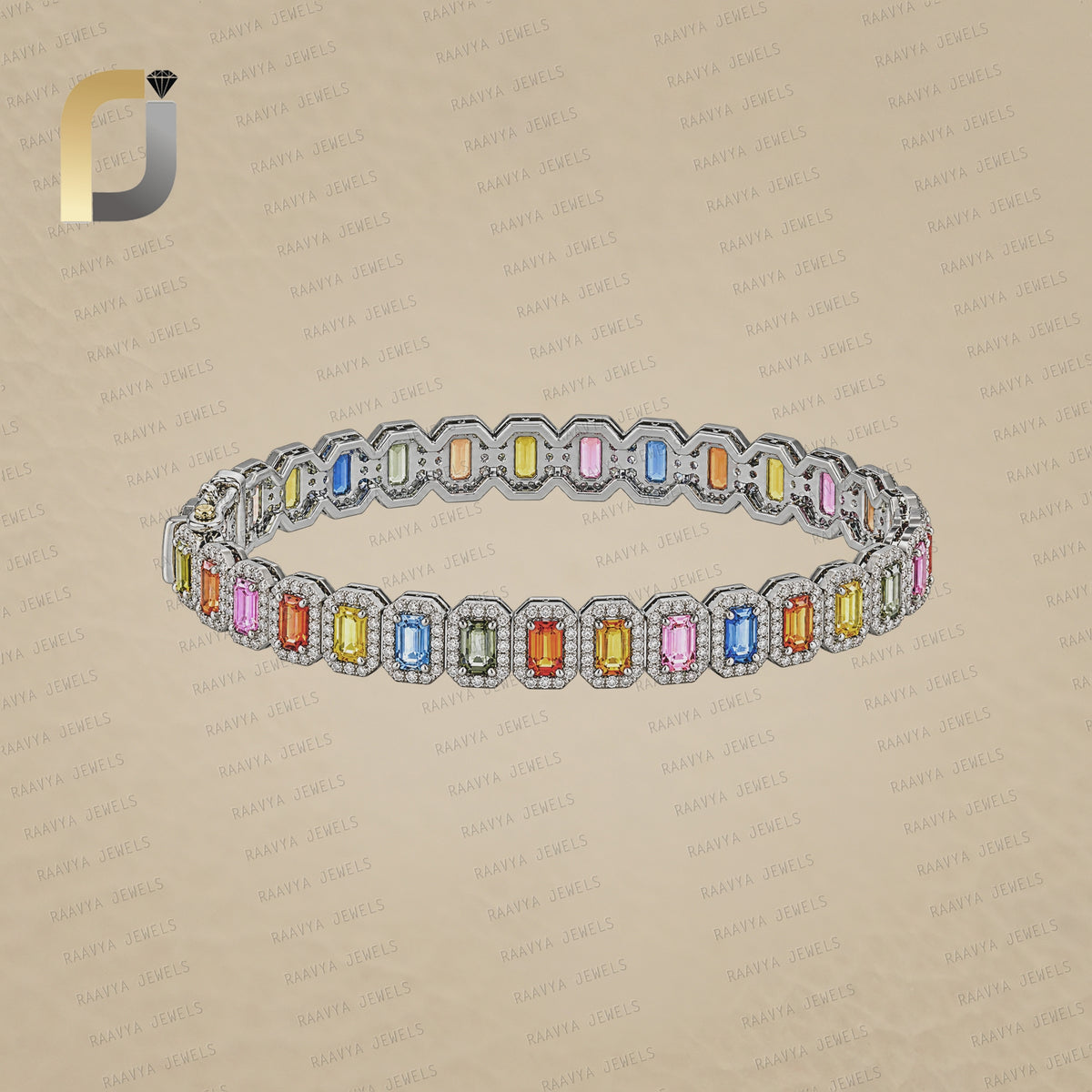 Multi Sapphire Gemstone 925 Silver Diamond Bangle Fine Jewelry