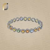 Heart Shape Multi Sapphire Gemstone 925 Silver Diamond Fine Bangle