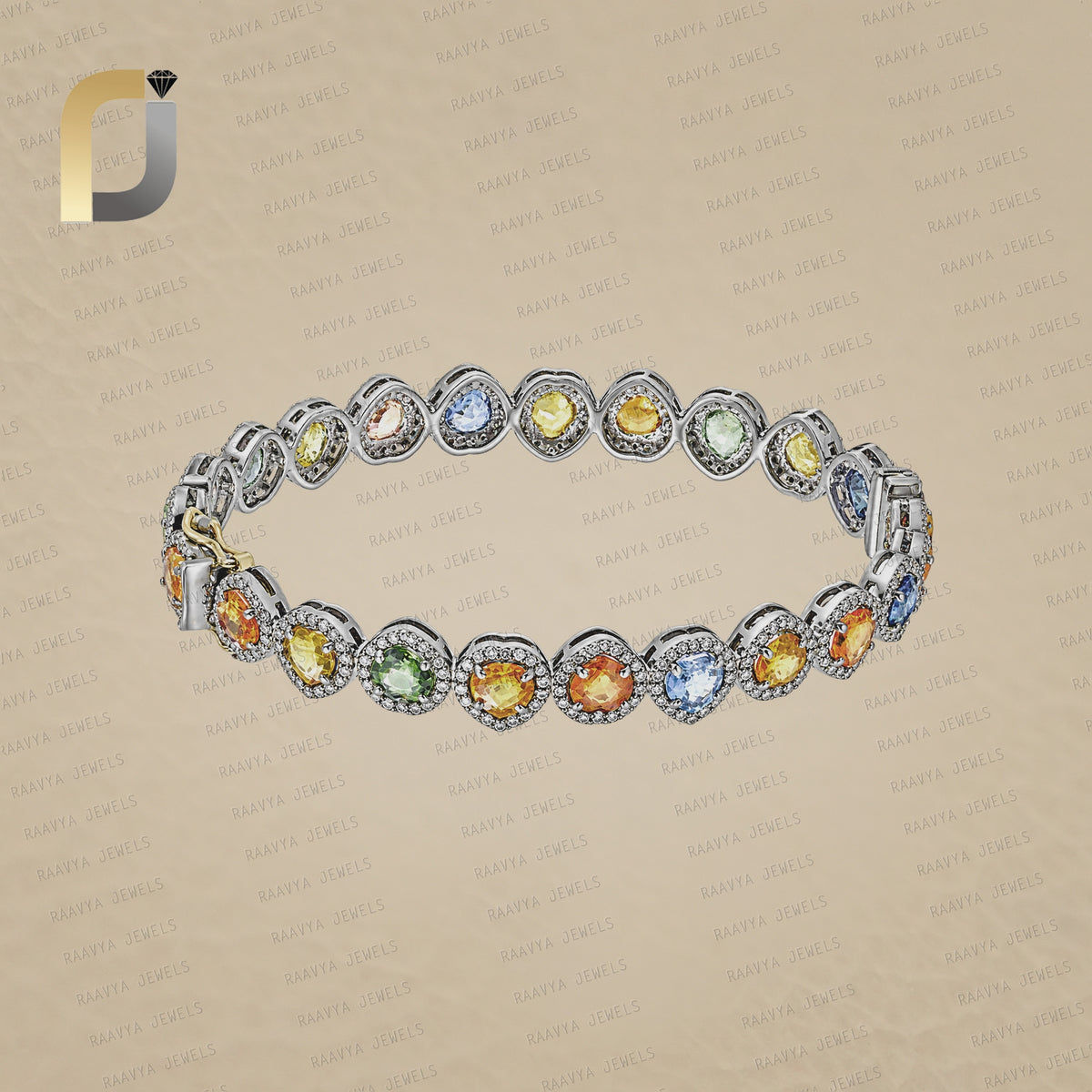 Heart Shape Multi Sapphire Gemstone 925 Silver Diamond Fine Bangle