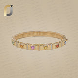 Solid 14k Yellow Gold Genuine Diamond & Multi Sapphire Bangle