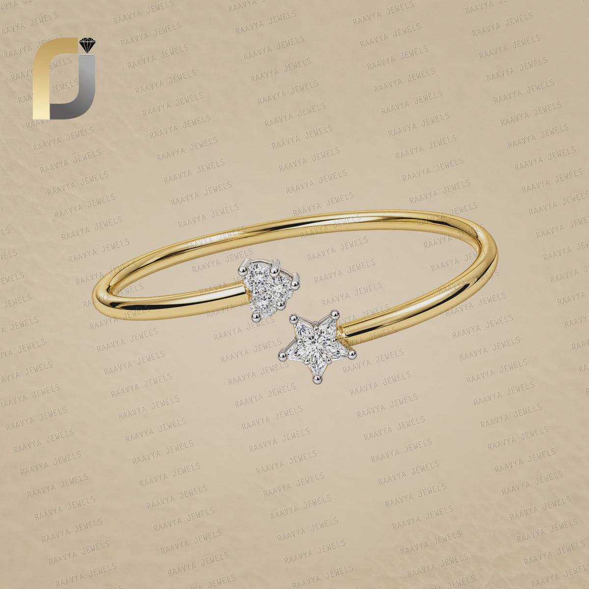 Pie Cut Heart, Star Charm 14k Gold Thin Bracelet Fine Jewelry