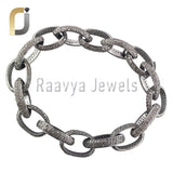 Pave Diamond Link Chain Bracelet 925 Silver Jewelry
