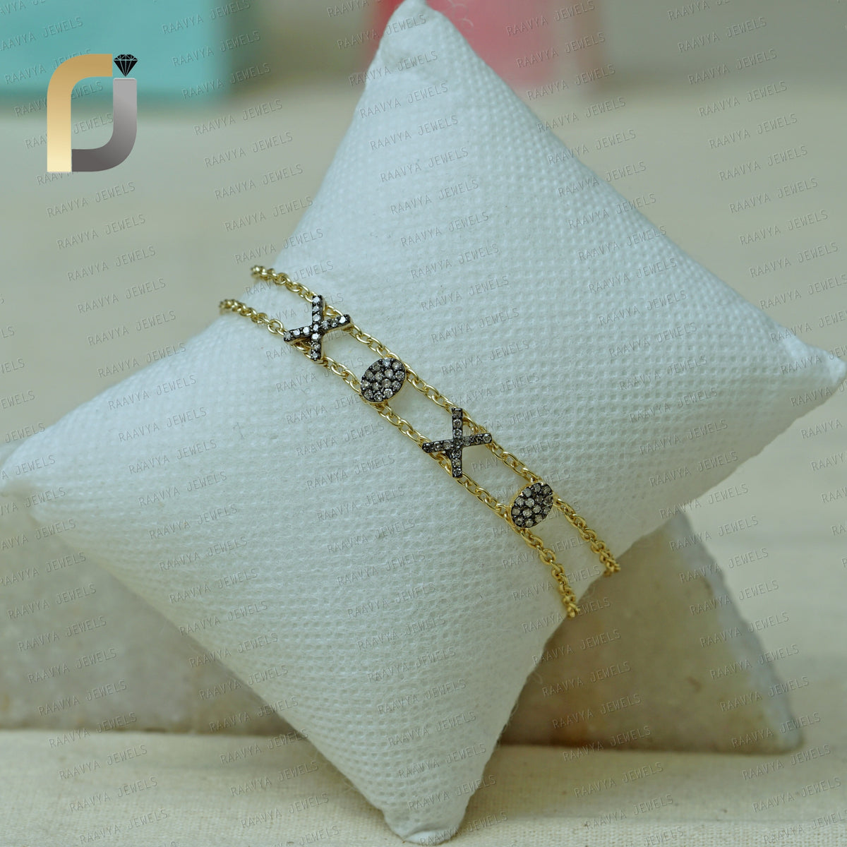 Natural Pave Diamond 925 Silver XOXO Initial Letter Charm Bracelet