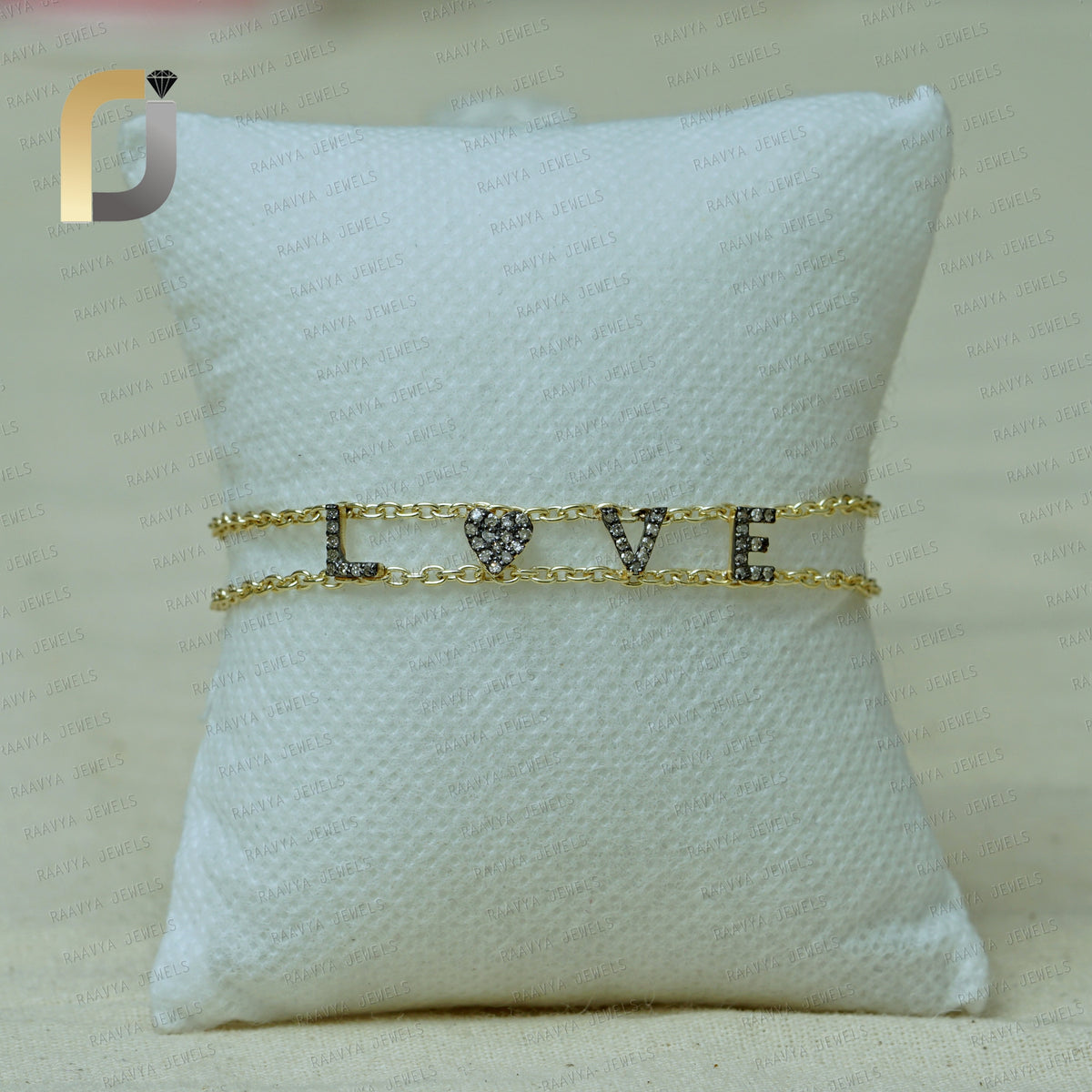 925 Sterling Silver Diamond Love Charm Chain Bracelet