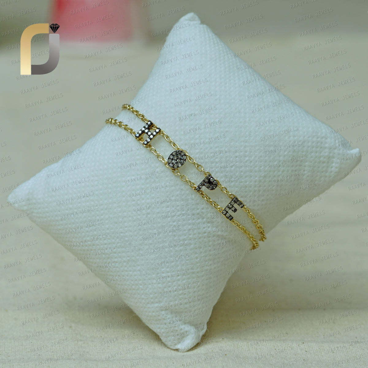 Natural Pave Diamond 925 Silver HOPE Bracelet