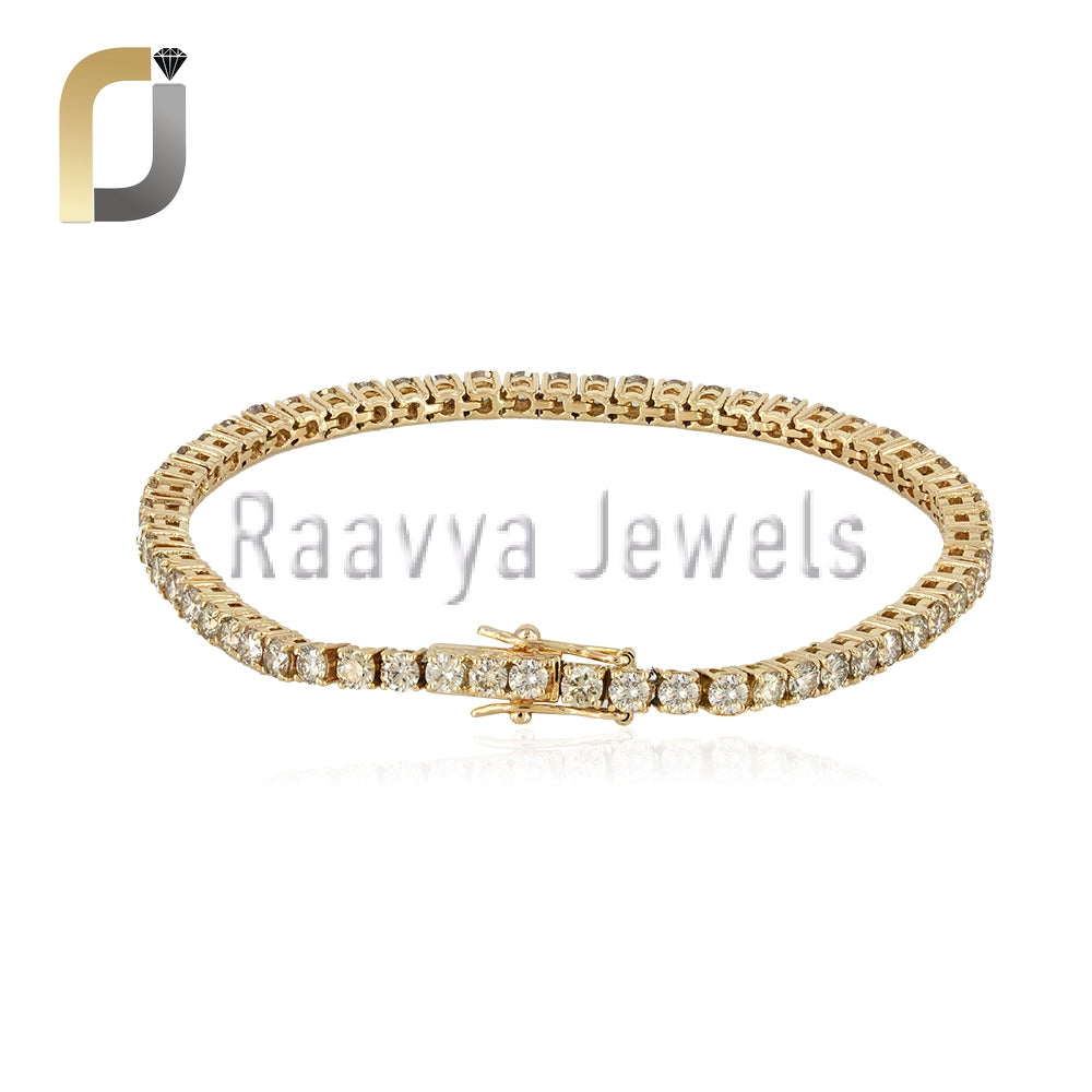 Solid 14k Yellow Gold Tennis Bracelet Natural Diamond Jewelry Gift For Her