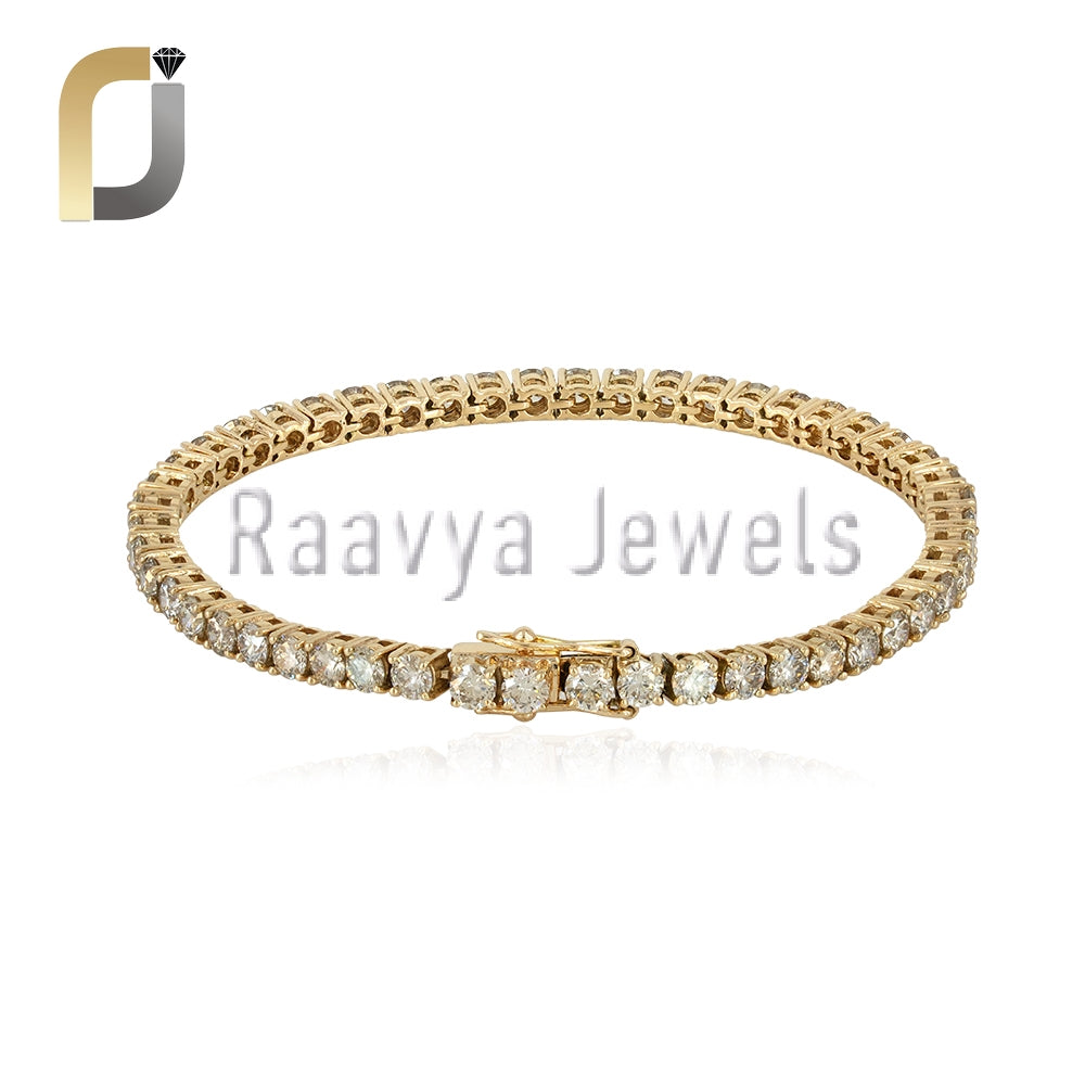Natural Diamond Tennis Bracelet Solid 14k Yellow Gold Fine Tennis Jewelry
