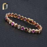 Pink Sapphire with White Diamond Designer 14K Solid Yellow Gold Bracelets