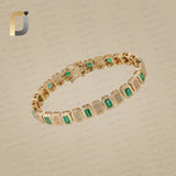 Emerald Gemstone Diamond Sterling 925 Silver Link Bracelet Fine Jewelry