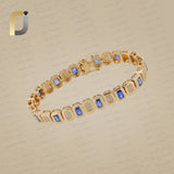 14K Solid Gold Muli sapphire Gemstone & Diamond Bracelet Jewelry