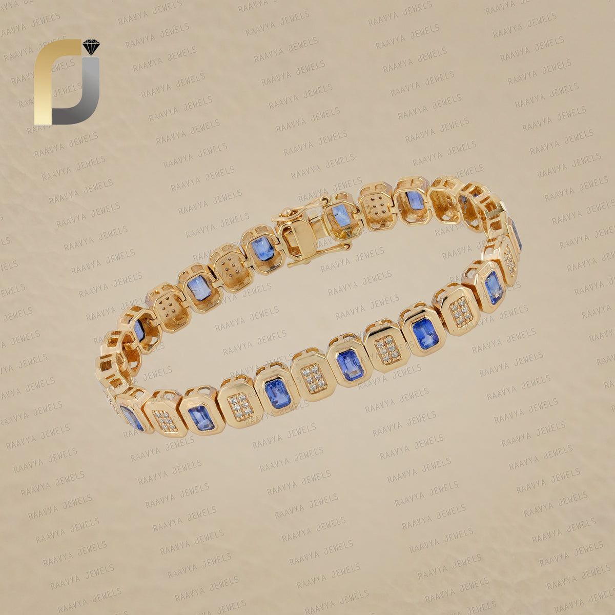 14K Solid Gold Muli sapphire Gemstone & Diamond Bracelet Jewelry