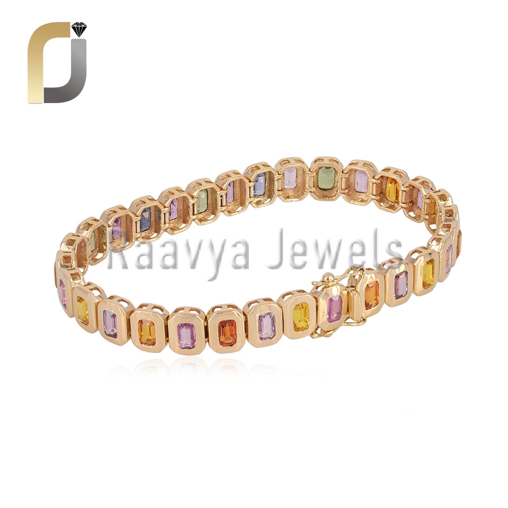 Multi Sapphire 14k Gold Link Tennis Bracelet Jewelry