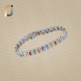 Multi Sapphire Natural Gemstone 925 Silver Link Bracelet Fine Jewelry