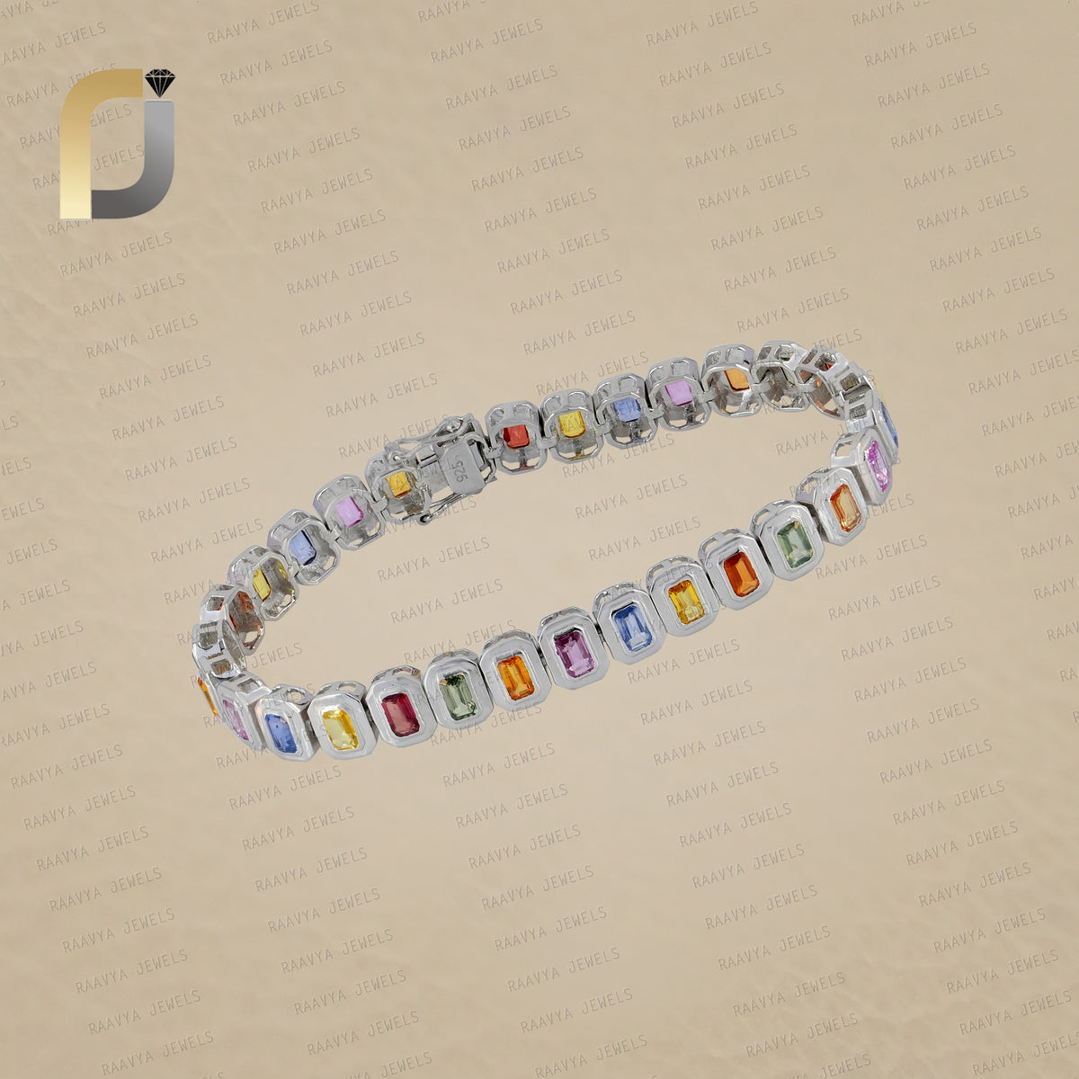 Multi Sapphire Natural Gemstone 925 Silver Link Bracelet Fine Jewelry