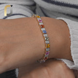 Multi Sapphire, Pave Diamond 14k Gold Bracelet Fine Jewelry 7.5"