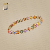 14K Solid Yellow Gold Multi Sapphire Natural Gemstone Link Bracelet Fine Jewelry