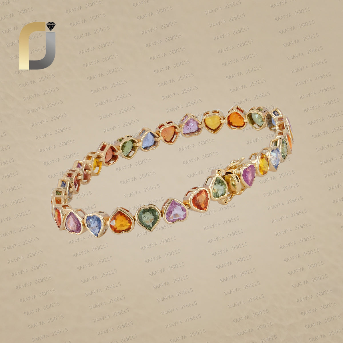 14K Solid Yellow Gold Multi Sapphire Natural Gemstone Link Bracelet Fine Jewelry
