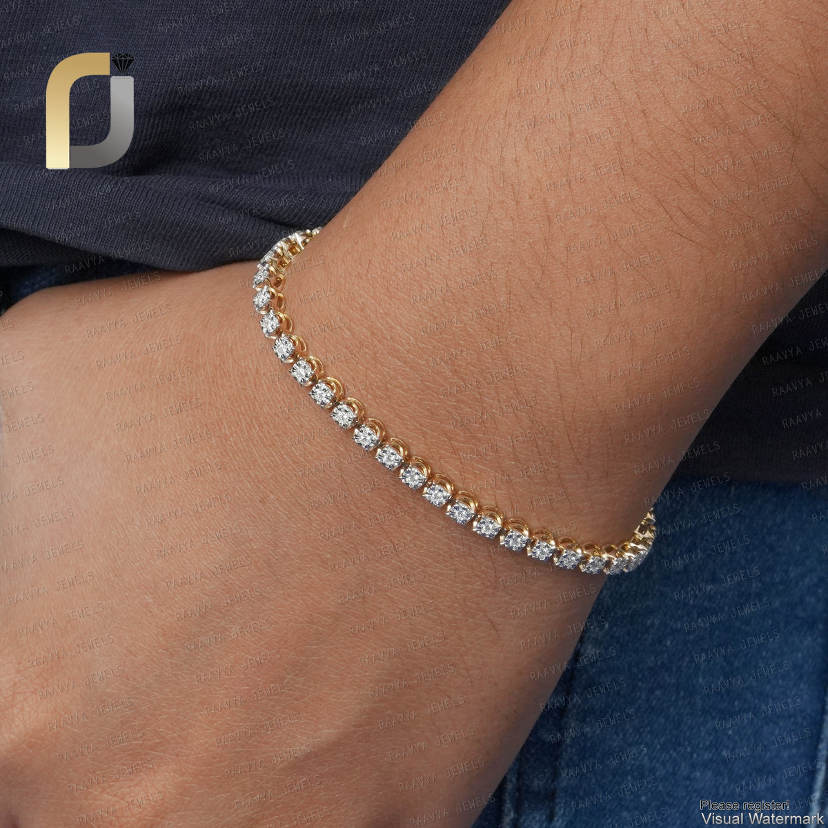Solid 14k Yellow Gold Tennis Bracelet Natural Diamond Handmade Fine Jewelry