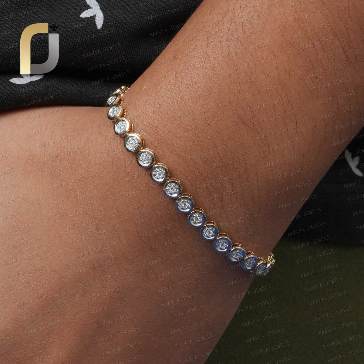 14K Solid Yellow Gold White Diamond Tannis Bracelets