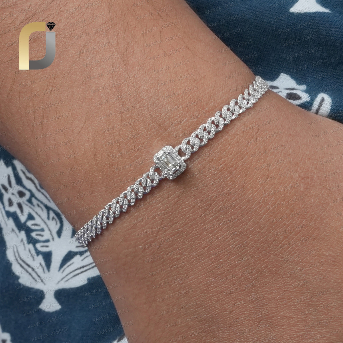 Pie Cut Diamond 14k White Gold Diamond Link Chain Bracelet Jewelry