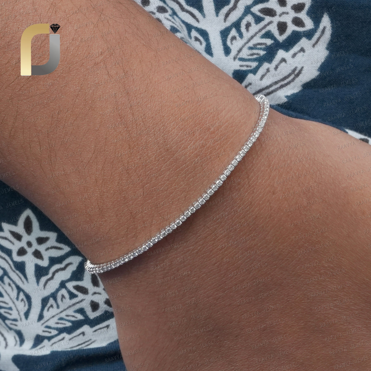 14k White Gold Single Line Diamond Tennis Bracelet Delicate Fine Jewelry