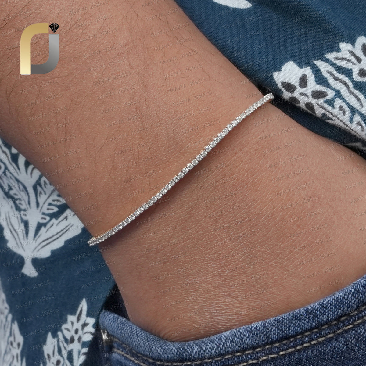 Single Line Diamond 14k Gold Tennis Bracelet Fine Jewelry