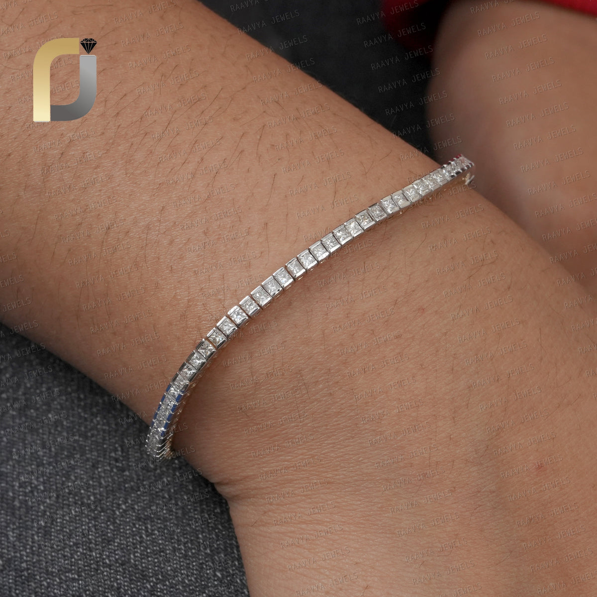 Princess Cut Natural Diamond 14k Yellow Gold Handmade Diamond Tennis Bracelet Jewelry