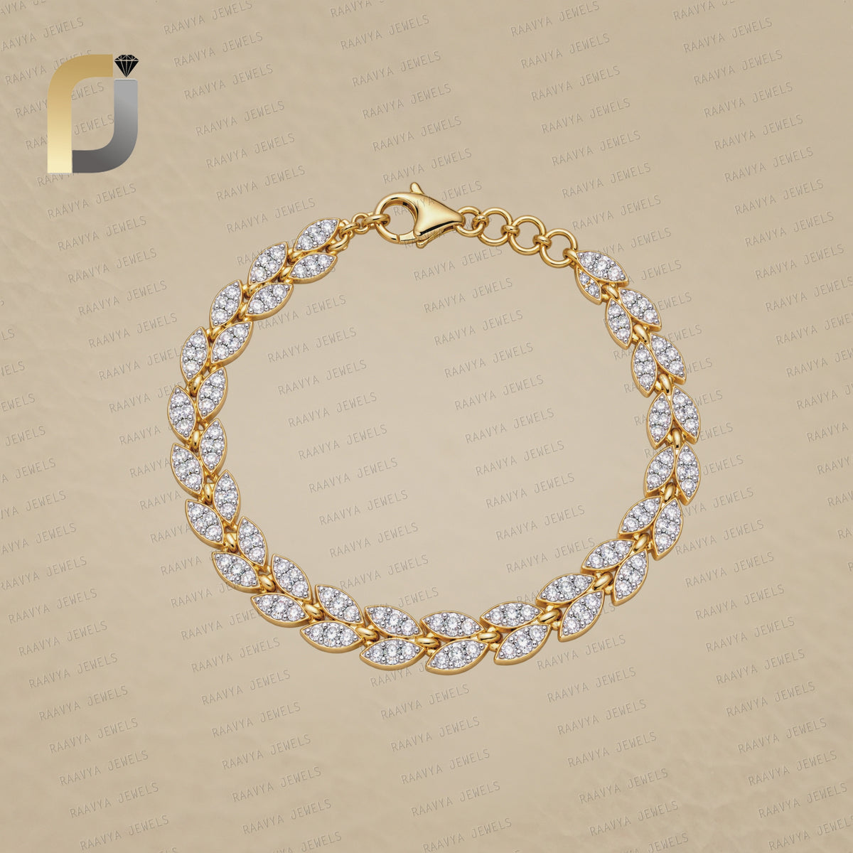 14k Gold Diamond Leaf Style Link Bracelet Handmade Jewelry