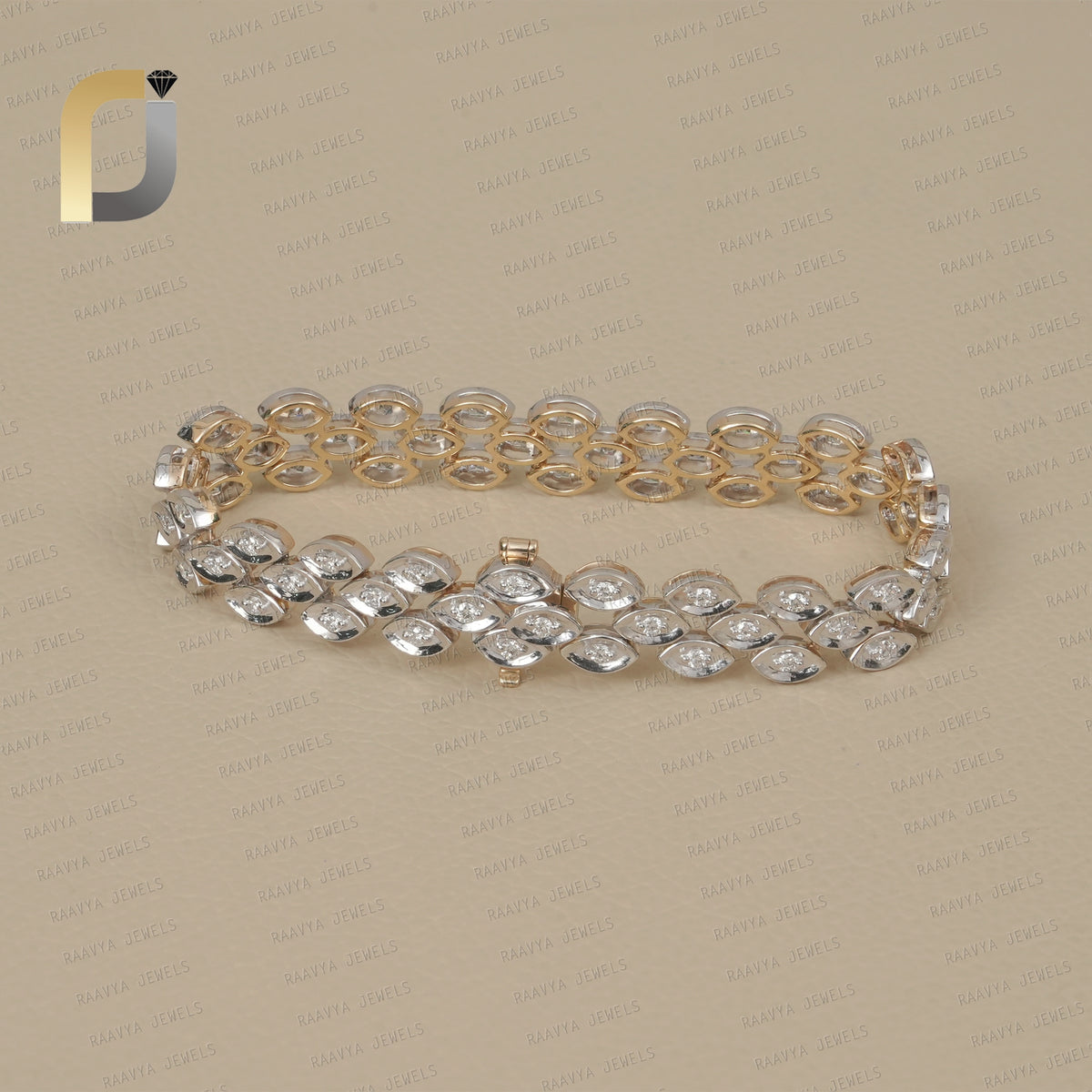 Three Line Diamond 14k Gold Link Bracelet Fine Jewelry