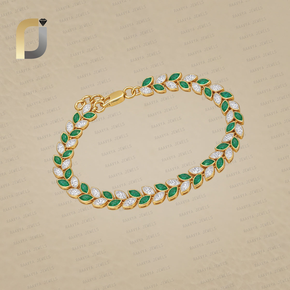 Natural Diamond Solid 14k Yellow Gold Emerald Bracelet