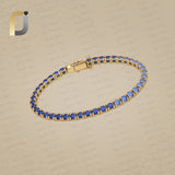 Natural Blue Sapphire Gemstone Solid 14k Yellow Gold Tennis Bracelet