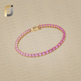 Genuine Pink Sapphire Gemstone Solid 14k Yellow Gold Bracelet