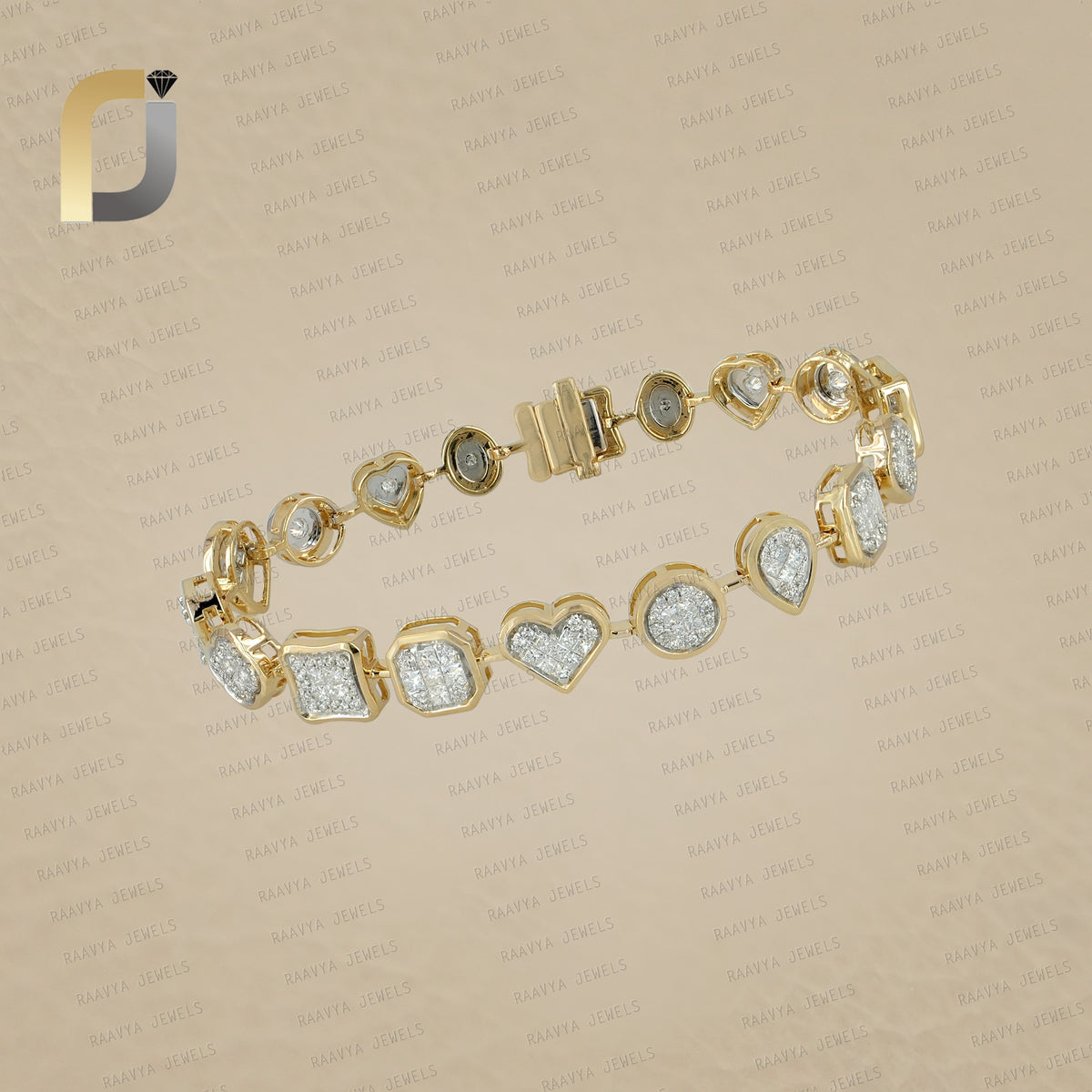 14k Solid Yellow Gold Designer Double Cut Diamond Bracelet Jewelry