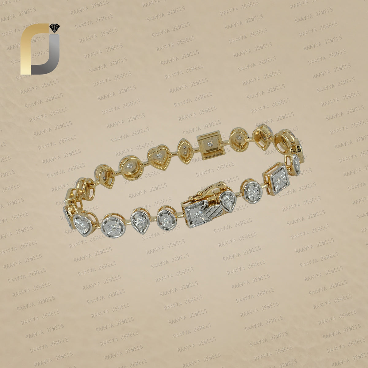 14K Solid Yellow Gold Designer Double Cut White Diamond Bracelet Jewelry