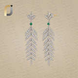 Natural Emerald Gemstone 925 Silver Pave Diamond 14k Gold Earring
