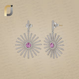 Pink Sapphire Diamond 925 Silver Dangle Earrings Jewelry