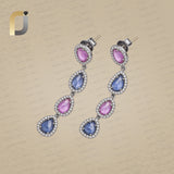 Diamond & Multi Sapphire 925 Silver & Gold Tear Drop & Dangle Earrings