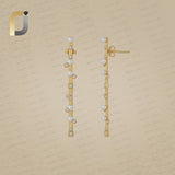 14K Yellow Gold Diamond & Pearl Bar Earrings