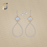 Opal Gemstone 14k Gold Pave Diamond 925 Silver Handmade Drop Dangle Earrings