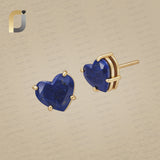 14K Solid Yellow Gold Lapis Lazuli Heart shape Studs Earrings