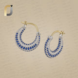 Natural Pave Diamond 925 Silver Blue Sapphire 14k Yellow Gold Earring