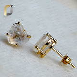 Moonstone Gold Studs, 14K Solid Heart Rainbow moonstone  Ear Studs