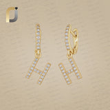 14K Solid Yellow Gold Pave Diamond H initials Hoop Earrings