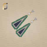 Emerald Blue Sapphire Beads Diamond Dangle Earrings Pearl Jewelry